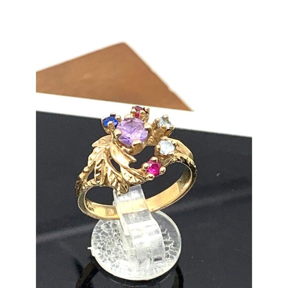 Cocktail Ring 10k Yellow Gold Multi Colored Stones Women's Estate Jewelr… - Picture 13 of 16